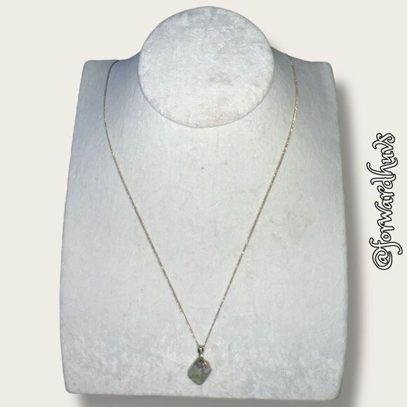 Raw Cut Light Green Stone Necklace | Gold-tone Chain - Picture 5 of 10